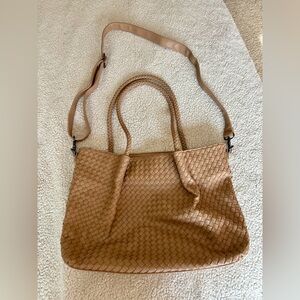 Tan Woven Tote Bag - with crossbody strap